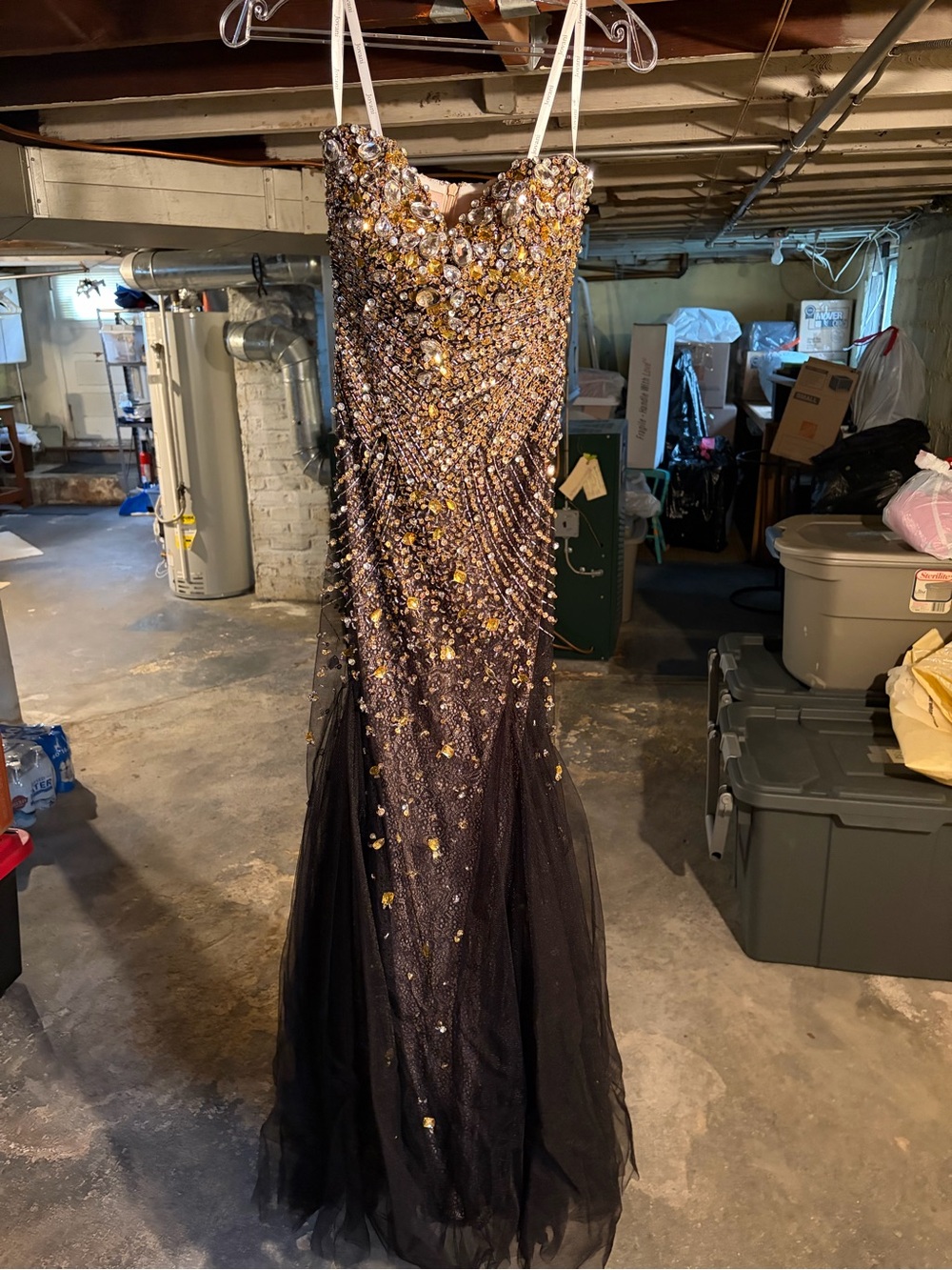 Embellished Black and Gold Beaded Evening Gown